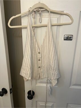 ASOS Pull&Bear Cream Halter Vest with Navy Pinstripes in size M NWT
